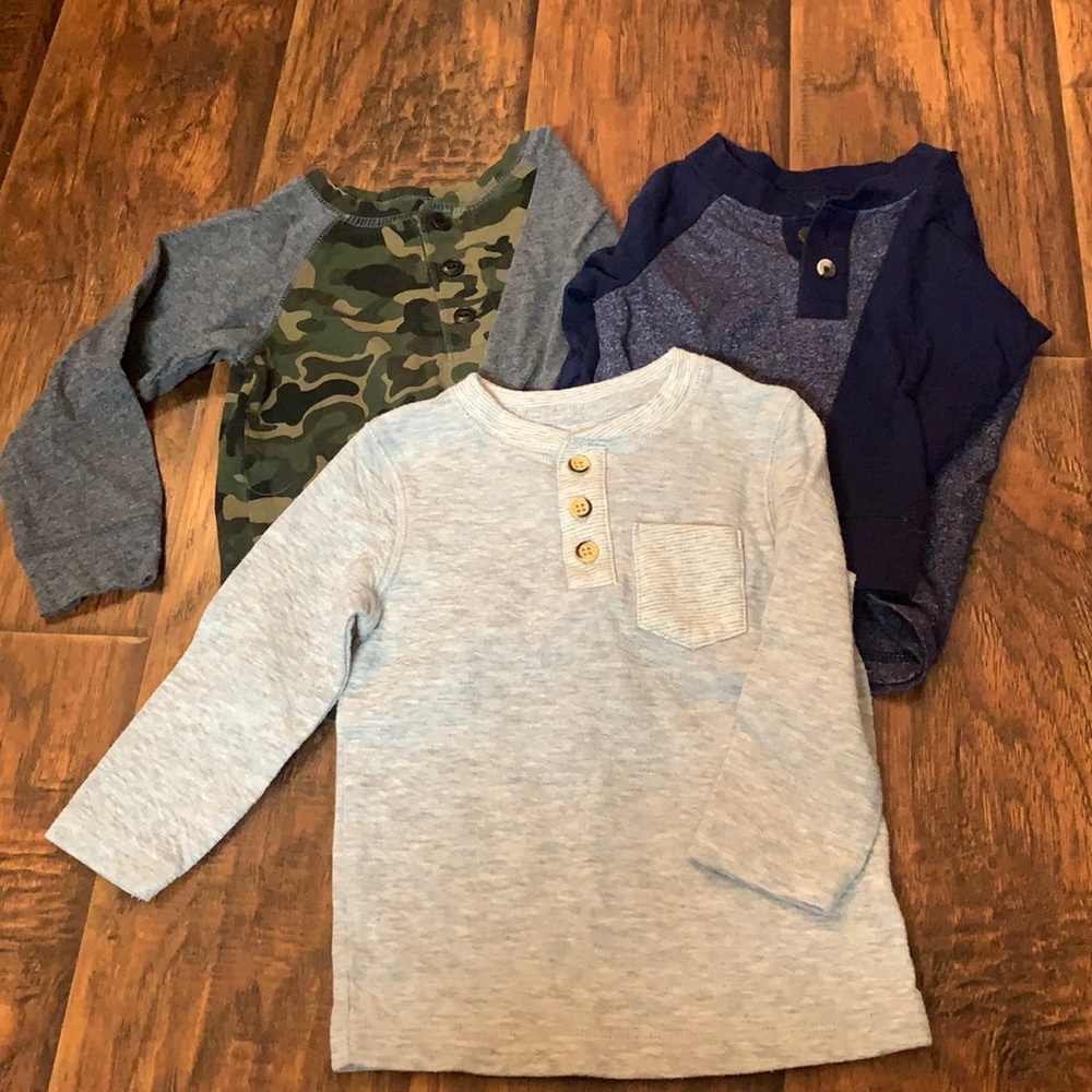 18mo 3pack of long sleeved Henley shirts. Various brands.